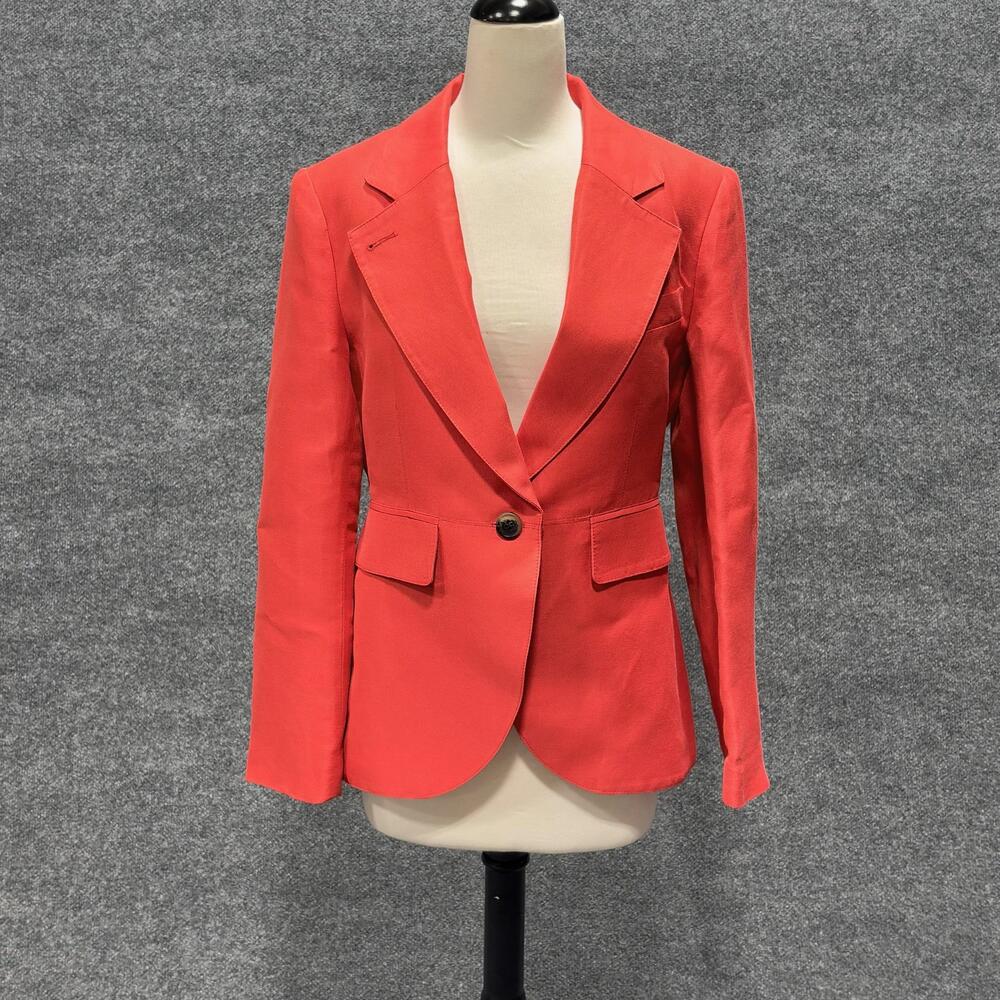 SMYTHE Blazer Womens 10 Red Linen Tailored One Button Jacket Canada Workwear